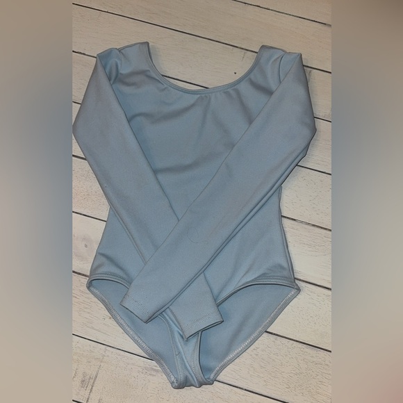 CAPEZIO |  girls lined long sleeve blue Leo leotard Sz Large - Picture 1 of 2